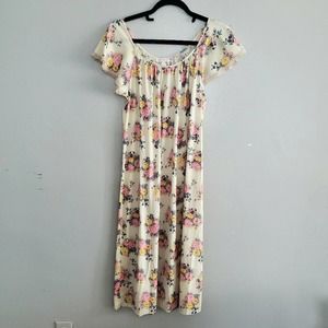 Vintage Lord & Taylor Travel Lite 70s Floral Flare Short Sleeve House Dress Sz S